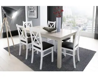 LARGO stół 80x150+40 krzesła białe SKANDI 6 sztuk